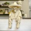 Spooky Aesthetic Office Ornaments 3D Printed Sitting Skeleton Shelf Sitter Figurine, Gothic Hat Desktop Figurines Ornament, Trendy Home Table