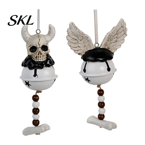 Reusable Halloween Bell Jingle Ornament, Gothic Bull Skull/Angel Wings Hanging Seasonal Decor Decoration for Tree, Party Home