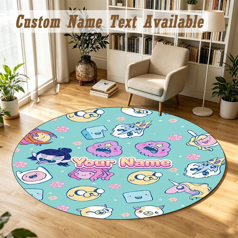 Round Rug Custom NameAdventure Time Pattern Non Slip Carpet Home Floor Decor