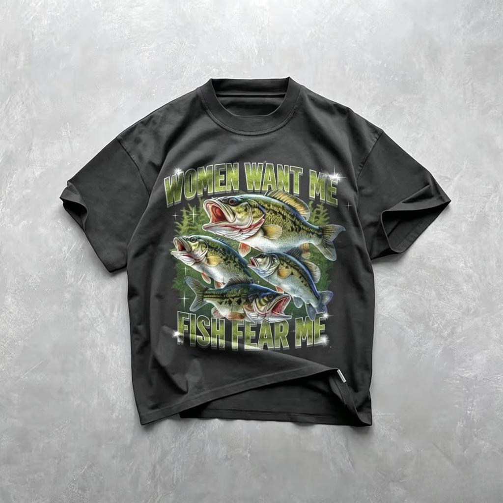 Unisex Cotton Graphic Tshirt Funny Fishing Print Vintage Y2K Harajuku Streetwear Casual Loose ONeck Breathable FisherUnisex Daily