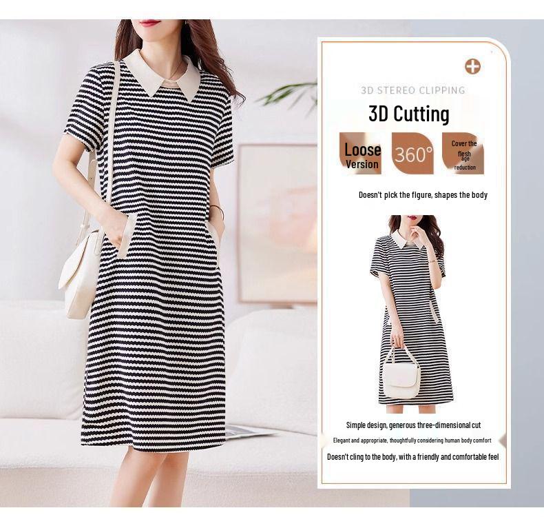 Vielseitiges gestreiftes Sommer-Plus-Size-Chic-Midikleid