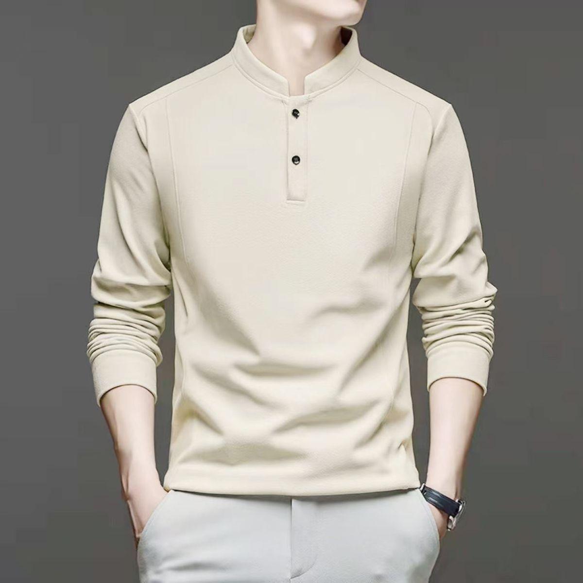 

2025 Autumn Men s Stand-Up Collar Hoodie: Trendy Casual Long-Sleeve Solid Color Fleece. 4XL бежевий