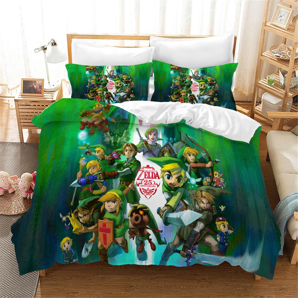 Legend of Zelda Santa Claus Christmas Tree Reindeer Anime Printed Bedding Set Duvet Cover Queen Cotton Cute Cartoon Quilt Cover