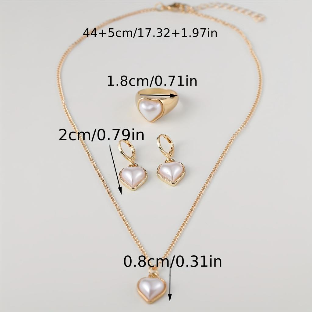 4-teiliges Damen Zirkon Set Modische und lässige künstliche Zirkon herzförmige Halskette, Ring, Ohrring Zubehörset, geeignet für