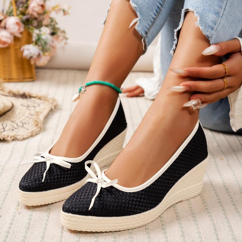 

High heels women s slope heel autumn new celebrity temperament bow pointed single shoes women 36