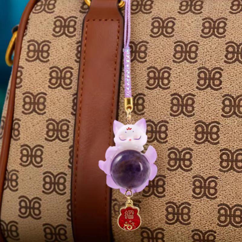 Cartoon Tushan Nine-Tailed Fox Natural Crystal Pendant Blind Box Keychain Lucky Charm Bag Car Decoration Toys Mystery Box Gifts