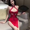 Sexy Lingerie New Chinese Lace Qipao See-Through Seductive High-Slit Passionate Uniform 6844