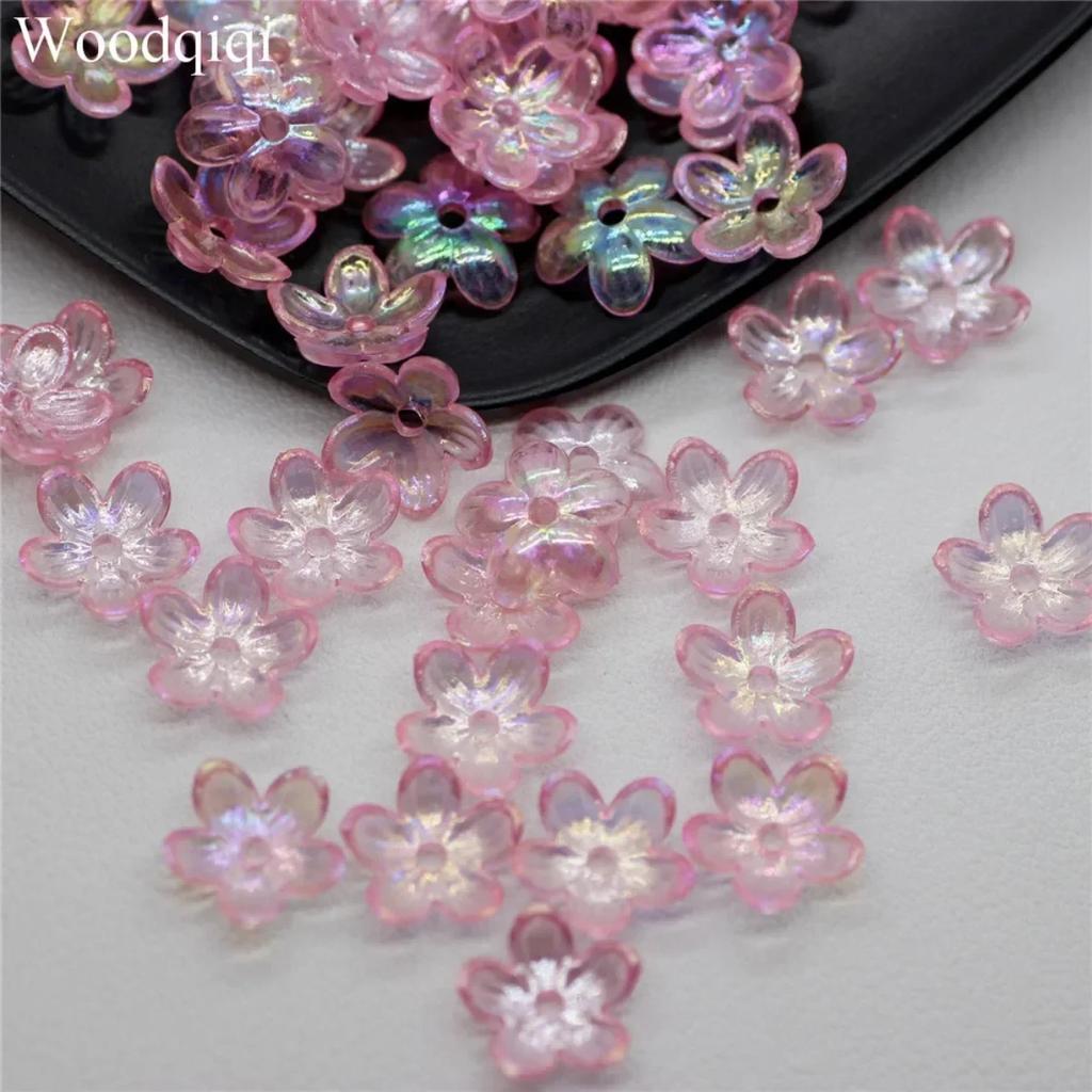 ZW18 100PCS 12mm Plating Petal Flower Beads Acrylic Frosted Handmade Minimalist Flower Bowknot Beads DIY Bracelet DIY Wholesale