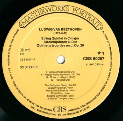 LP Record LUDWIG VAN BEETHOVEN / WALTER TRAMP - String Quintet Streichquintett Quin CBS60257 CBS Masterworks 1983 US Classical Used