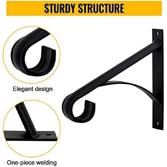 Grab Bars for Elderly, Wrought Iron Hand Rails Wall Mounted, 2 Step Handrail for Outdoor Steps, Black