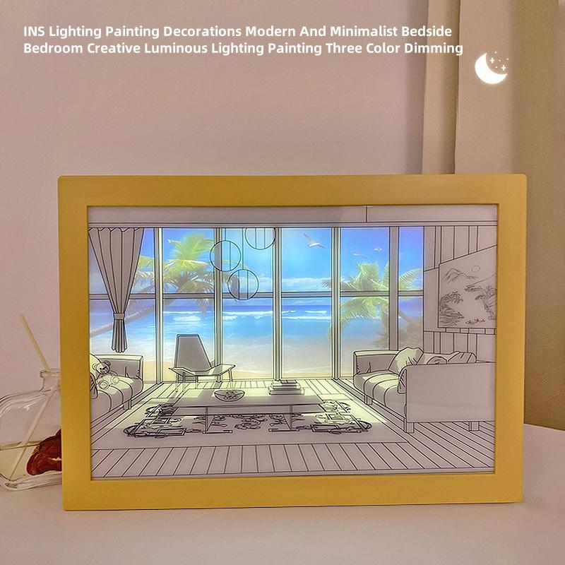 Beautiful LED Light Painting Indoor Sunlight Window Wooden Photo Light Dimming Wall Artwork Table Lamp Home Decor Night Lamp