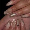 24 Piezas de Uñas Francesas de Almendra Postizas Con Diseño de Flor y Estrella 3D Longitud Media Desmontables Cubierta Completa Puntas de Uñas Postizas