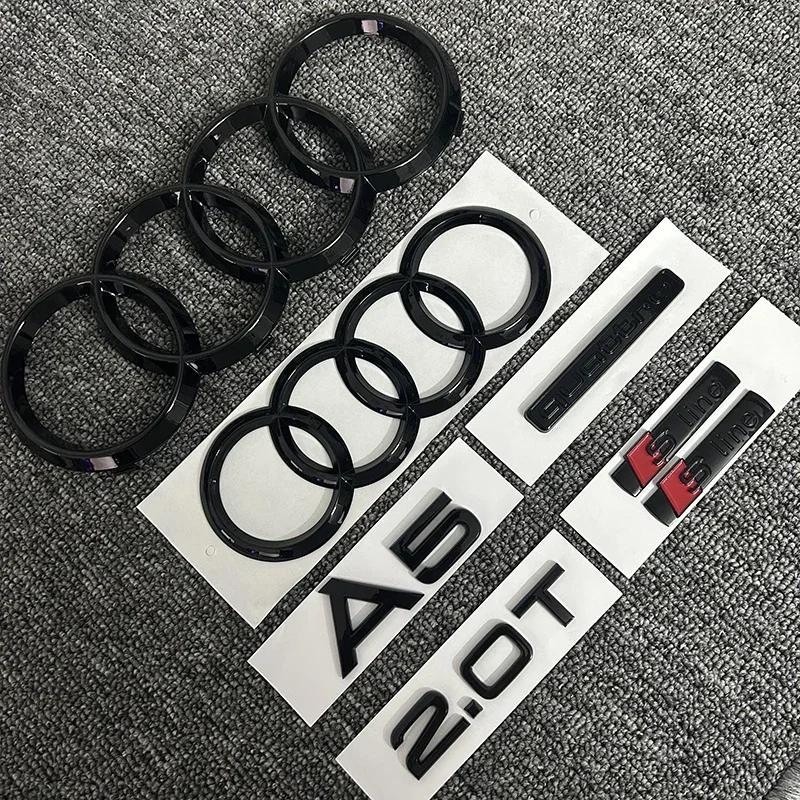 2PCS 4Ring logo ABS Black Car Hood Front Grill Rear Trunk Emblem Sticker 1P A5 1P Quarrto 1P 2.0T 2P Sline For q2 A5 2010-2019