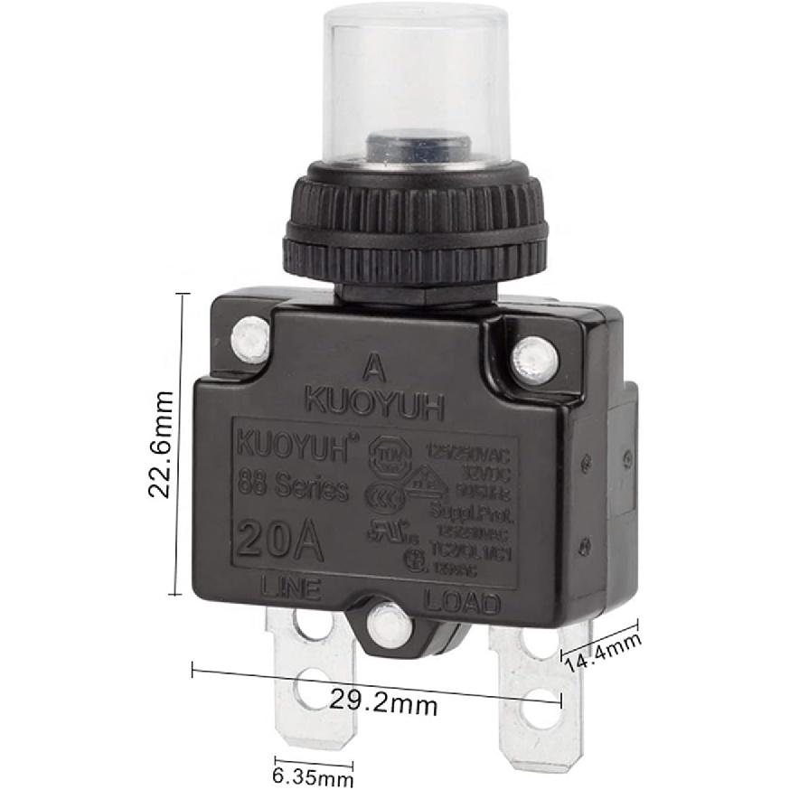 Circuit Breaker 20a Circuit Breaker Single Pole Push To Reset 32V 50VDC Thermal Overload Protector for Motor Pump(20a,with Cap)