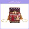 Colorful Style Ethnic Woven Texture Women Chain Cylindrical Bag With Tassel