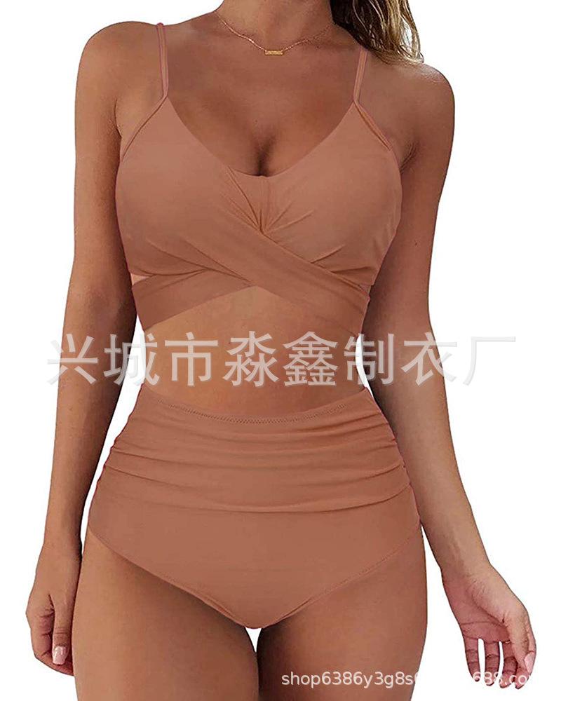 Explosive Leopard Print Cross High Waist Split Bikini, Sexy BIKINI Swimsuit for Women, Direct Supply