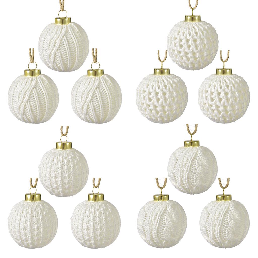 Knitted Pattern Decorative Hanging Ornaments Set of 10 Spherical Design for Seasonal Tree and Home Decoration