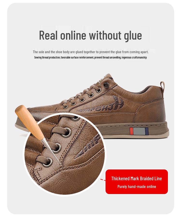 Autumn & Winter Men's Korean Style Genuine Leather Slip-On Sneakers - Breathable, Non-Slip, Versatile Casual Shoes