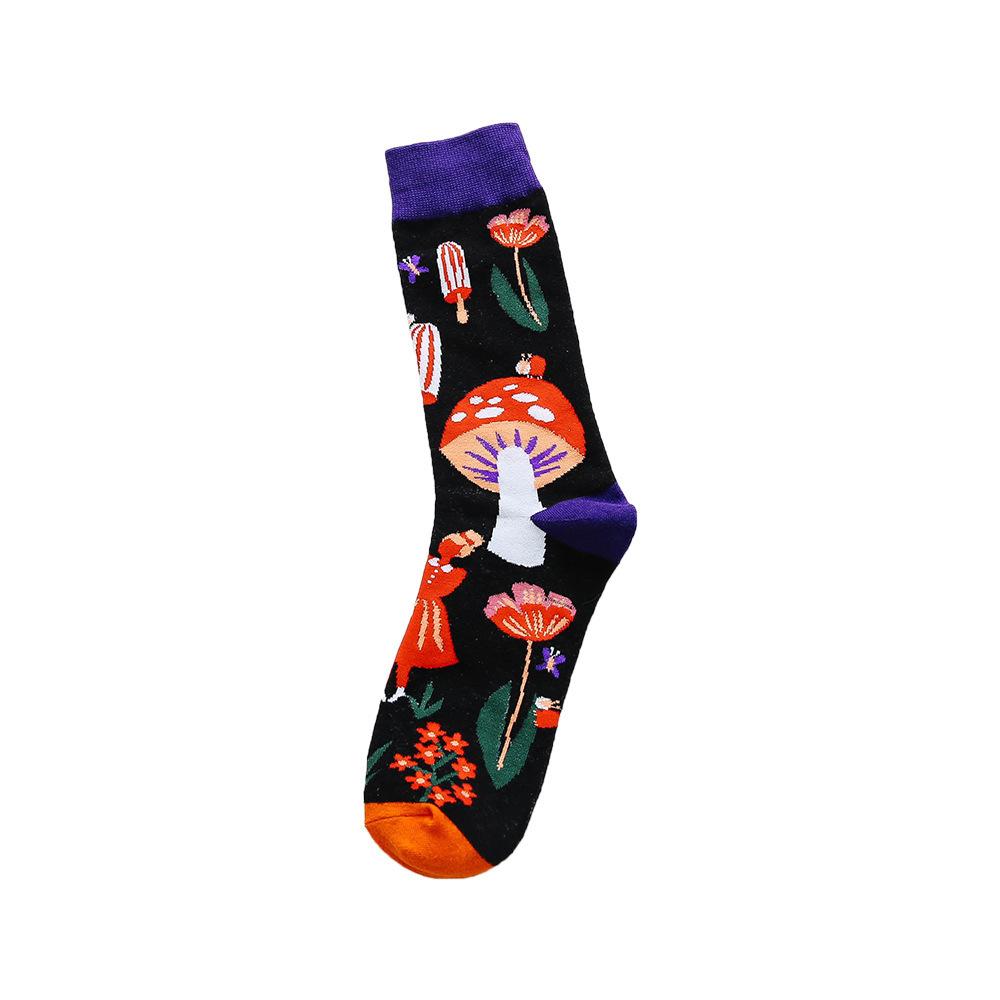 Mushrooms Socks Women Harajuku Style Mid-Calf Cute Flower Socks Animal Fruits Graffiti Socks Cotton Personality Tide Socks Ins