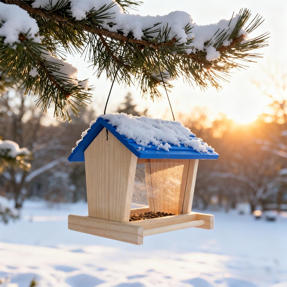 Wooden bird feeder, courtyard villa, balcony hanging rainproof bird feeder, wild feeding to attract birds