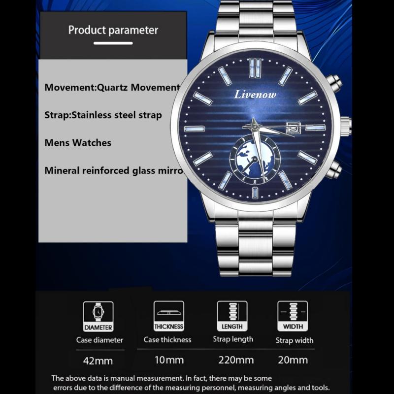 Ceas Bărbați Water Diamond Calendar de lux Mișcare cu quartz Ceas de afaceri la modă din oțel inoxidabil