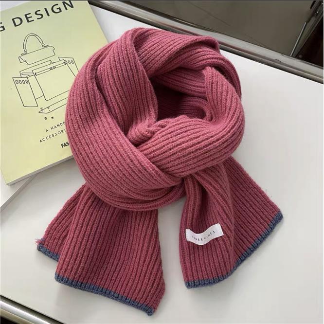 Korean cotton knitted wool scarf women's autumn and winter atmosphere white thickened warm solid color scarf