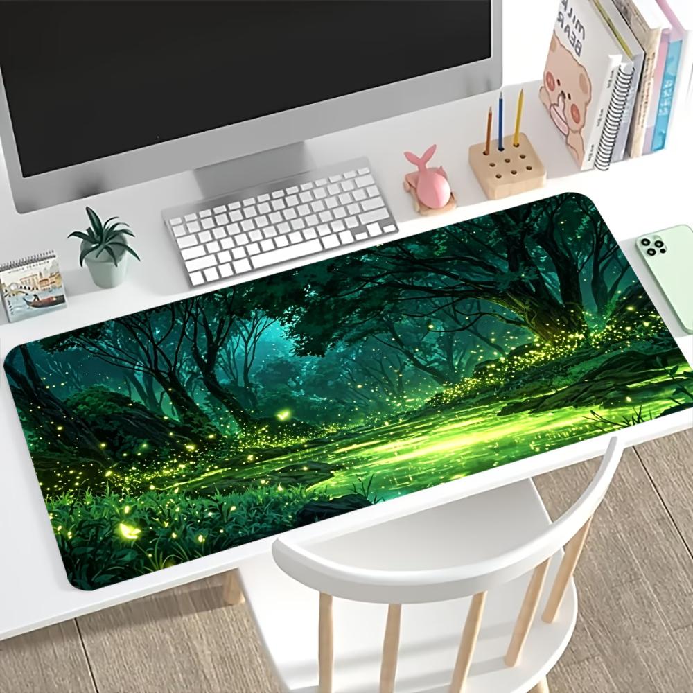 Mousepad Magical Glowing Forest Print Anti Slip Rubber Desk Mat Stitched Edge Keyboard Pad For Pc Laptop Gamers Table Decor