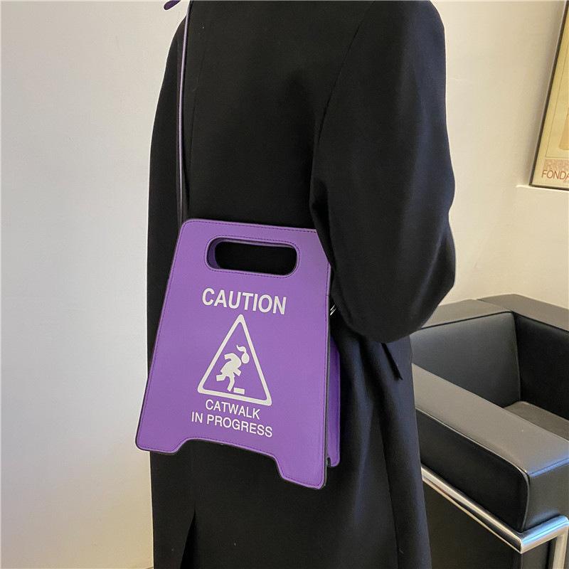 Fashion Novelty Stop Sign Purse Tote Women s PU Leather Handbag Caution Catwalk in Progress Crossbody Messenger Bag 20x5x25CM фиолетовый