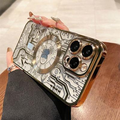 Luxury Magsafe Mechanical Gear Transparent Case For iPhone 11 12 13 14 15 16 Pro Max 14 Plus Wireless Charging Magnetic Cover