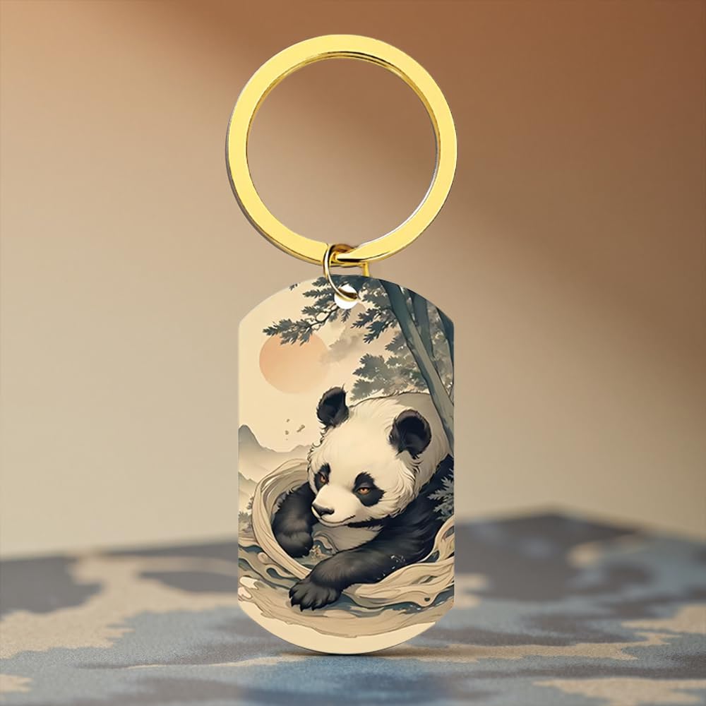 Panda Keychain Japanese Nature Relaxing Mountain Gift Box Stylish Key Japanese Zen Decor [XIOUDO] Ukiyo-e Design, Accessory, Scenery, Included,