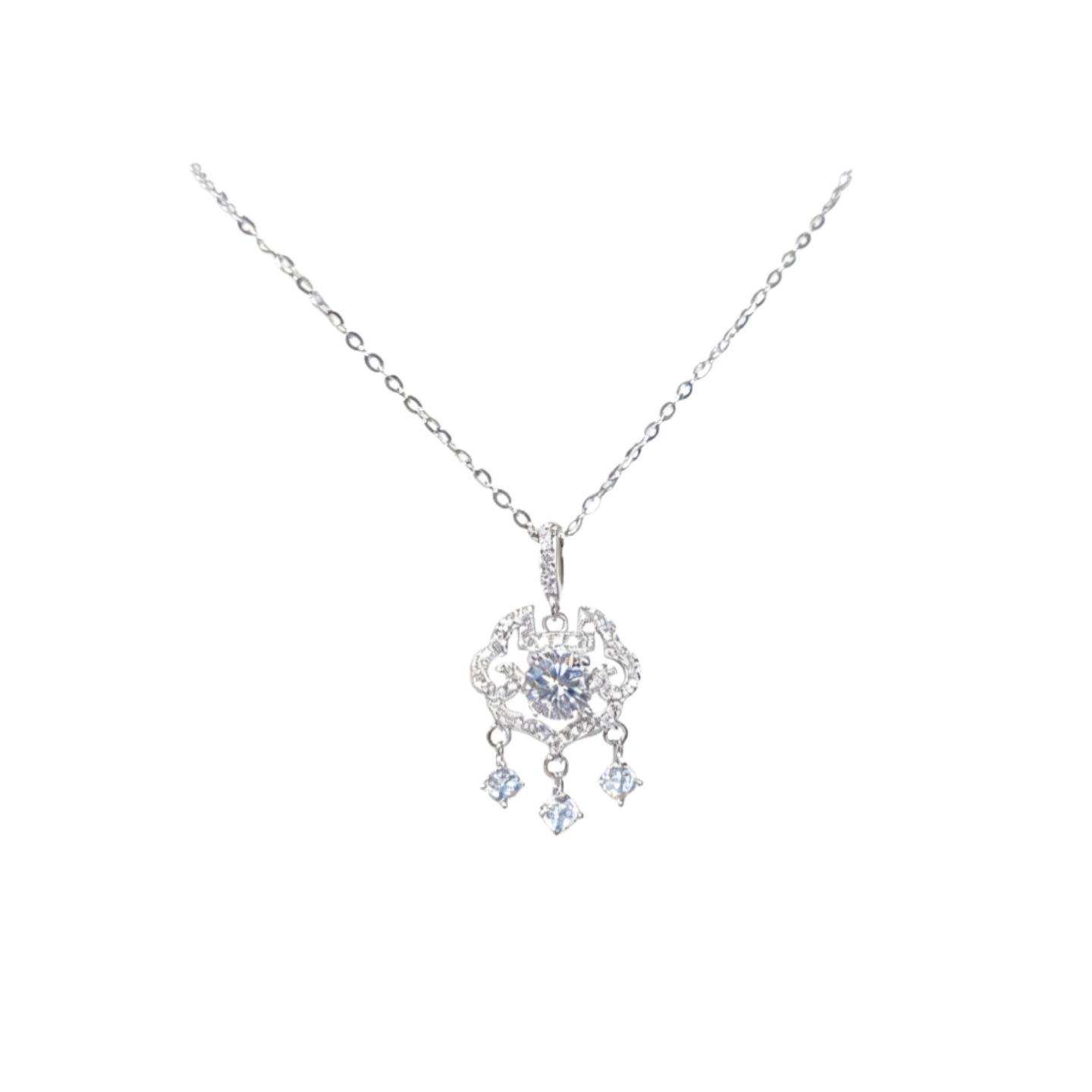 

S925 Sterling Silver Ruyi Moissanite Pendant Necklace - Women s Light Luxury Longevity Lock Sweater Chain 925 Sterling Silver
