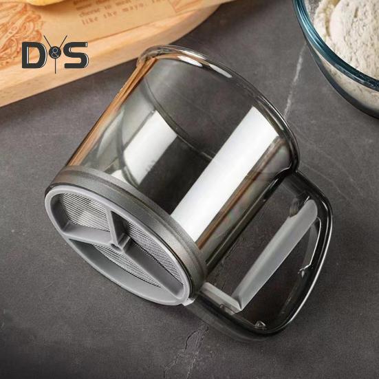 Síto na mouku jednou rukou lis Jemné síto na mouku Kuchyňský nástroj na pečení koláčů Cukr Kakaový prášek Koření