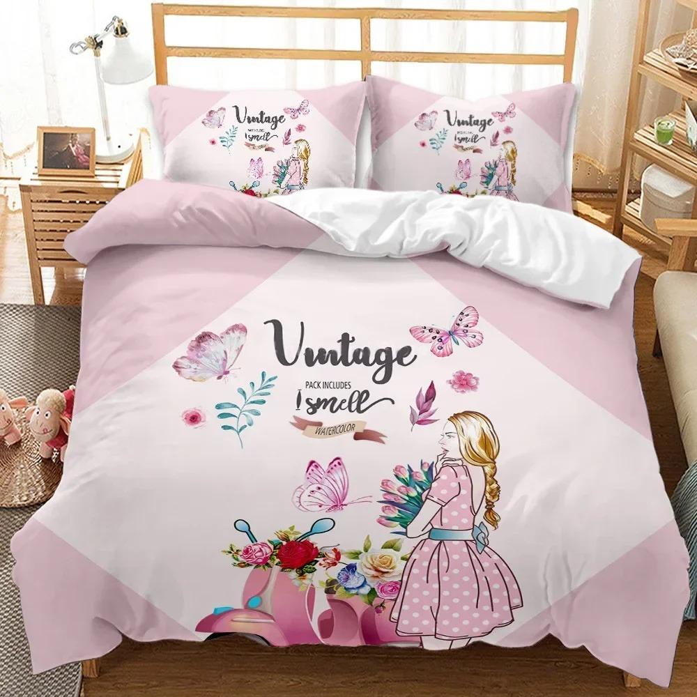 

3D Printed Fashion Carton Girl Scenery Beding Set Modern Soft Duvet Cover Double Twin Ful Quen King Adult People Children Kids Bedclothes Quilt 135*200cm Eu-Single
