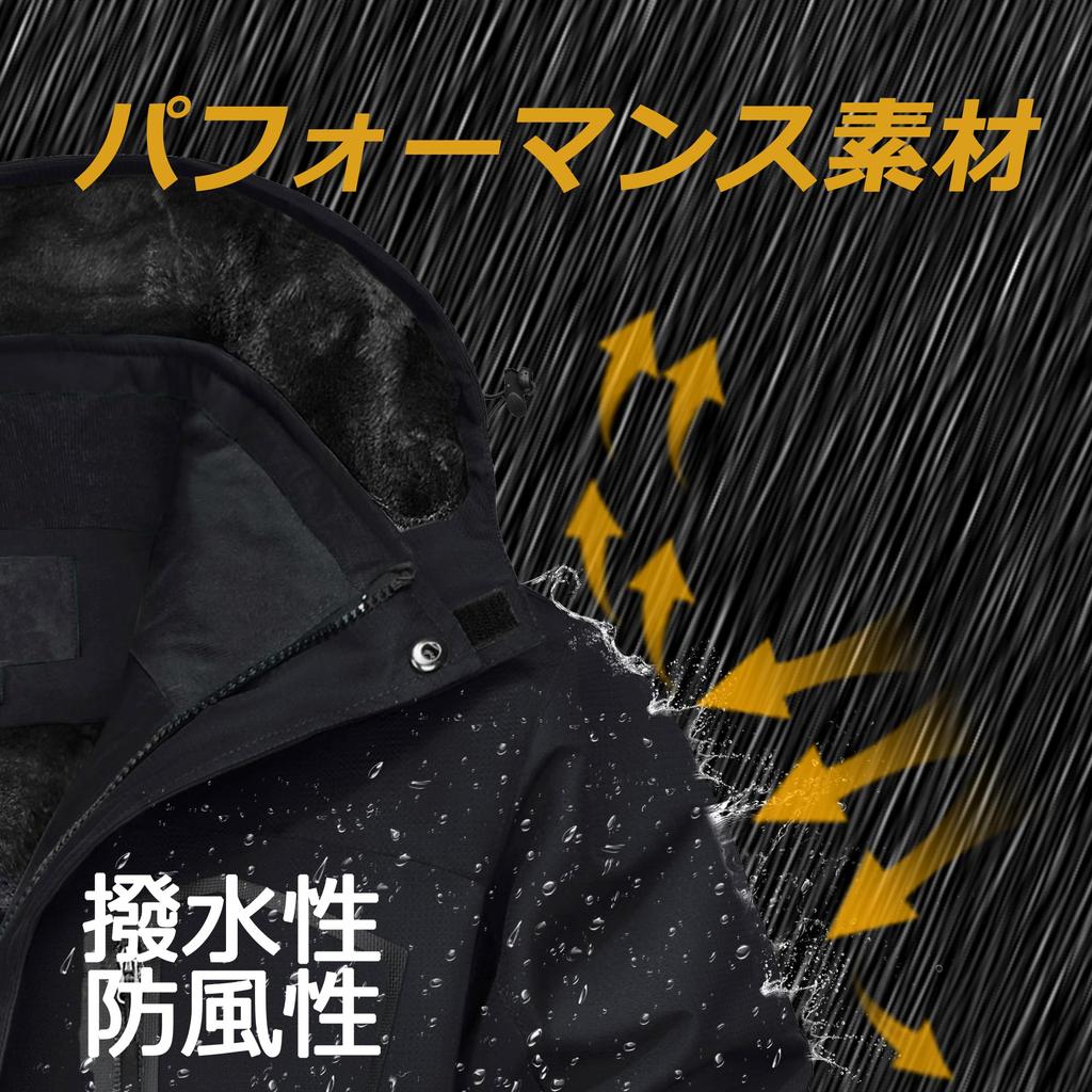 [Perturga] Climbing Wear for Men, Jumper, Casual, Fleece Lining, Windproof, Mountain Parka, Waterproof, Large Size, Climbing Clothes, Hiking, Hat