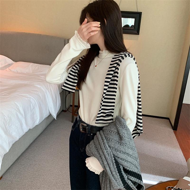 

Женский вязаный свитер с кружевным высоким воротником - Универсальная мода Осень/Зима 2024 Топ с длинным рукавом Extra Large белый