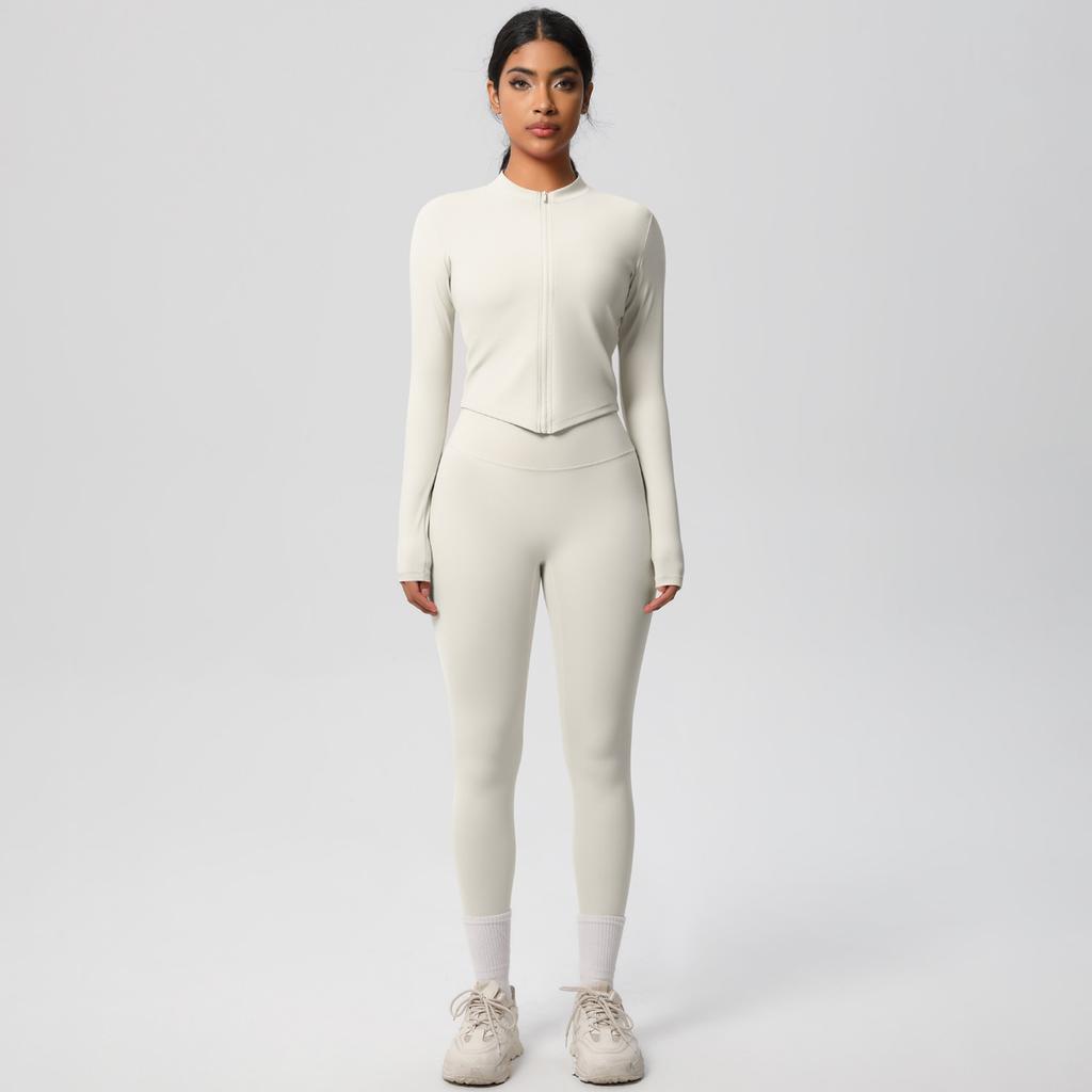 Quick Drying Nude Fitness Zipper Jacket Set, Tight Fitting High Waist And Hip Lifting Yoga Outdoor Running Sports Set, Two-Piece Set For Women