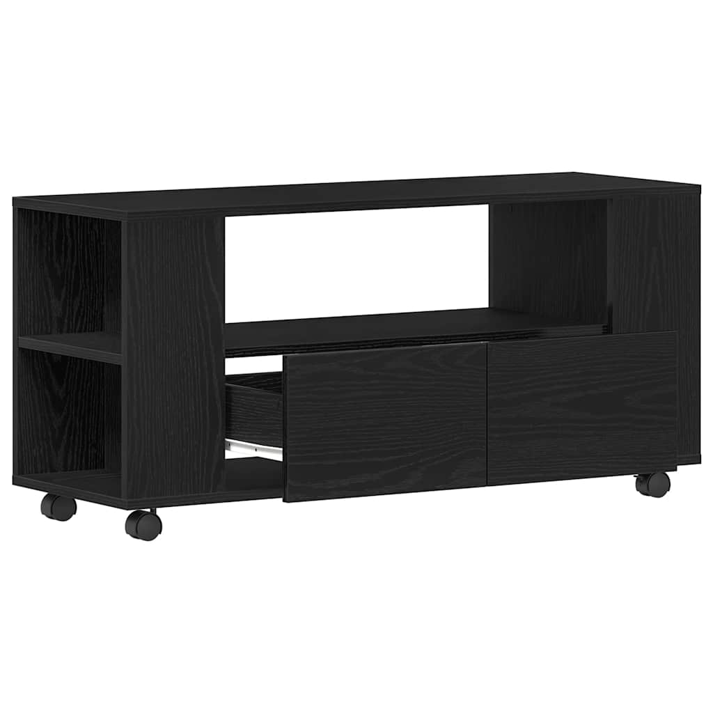 TV Stand with Casters Black Oak Effect 102 x 34.5 x 43 cm