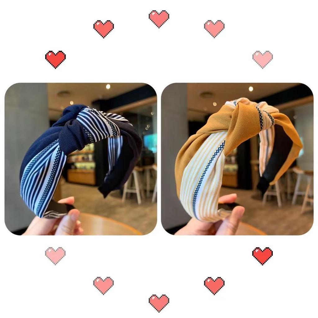 Striped yellow headband for women, versatile for outdoor face washing, simple Korean style headband, wide edge pressed hairpin, retro style