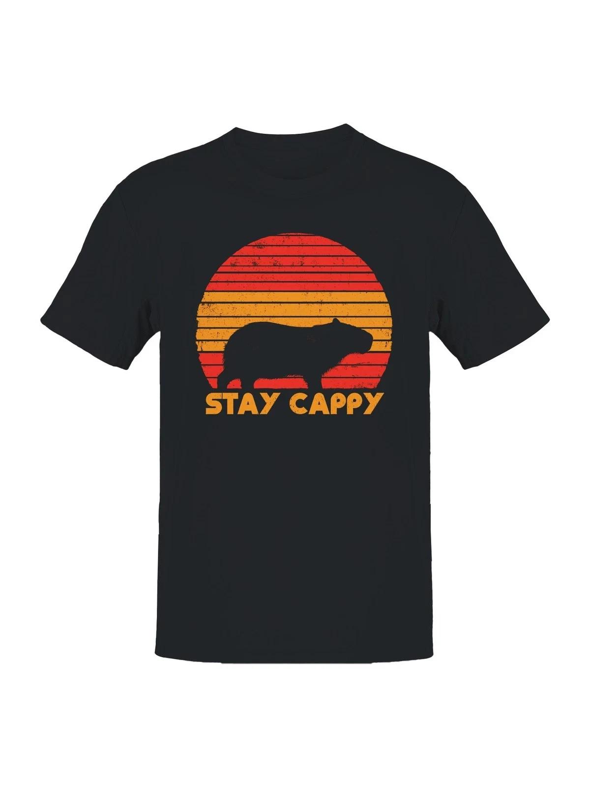 Retro Capybara Sunset Graphic Men s T shirt 4XL