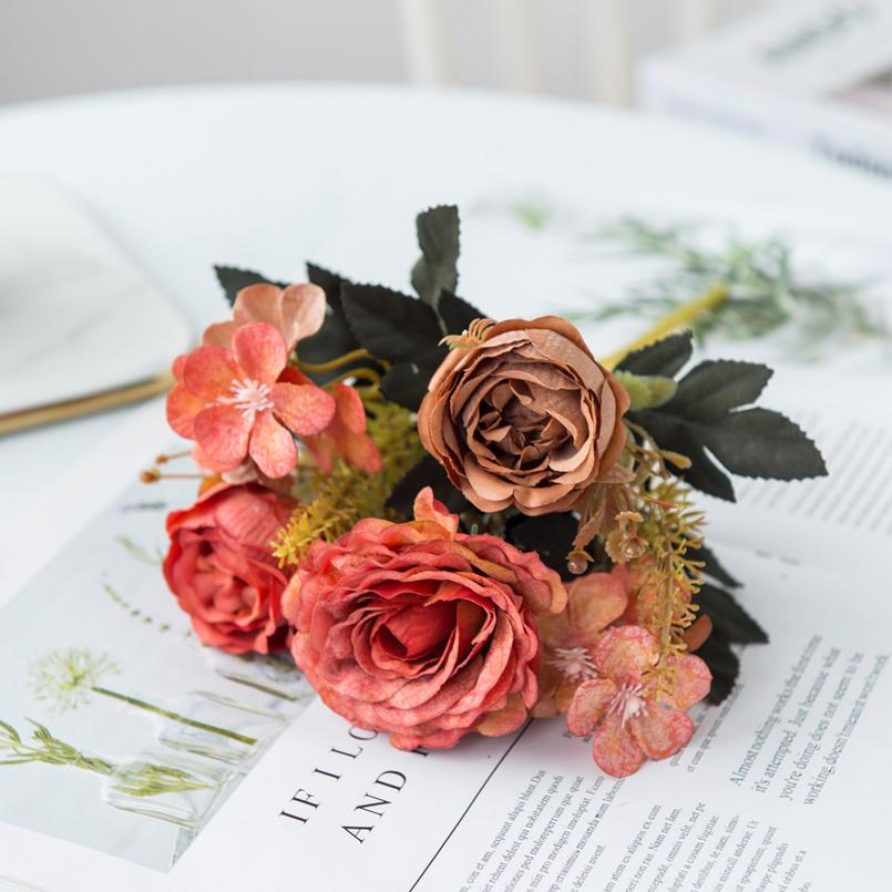 Artificial Flowers Silk Roses Bride Bouquet Home Decor Autumn Wedding Accessories Clearance Garden Fake Peony Hydrangea Art Wall