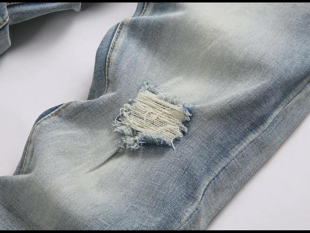 Blugi Skinny Stretch Brodați cu Insignă Albastră pentru Bărbați