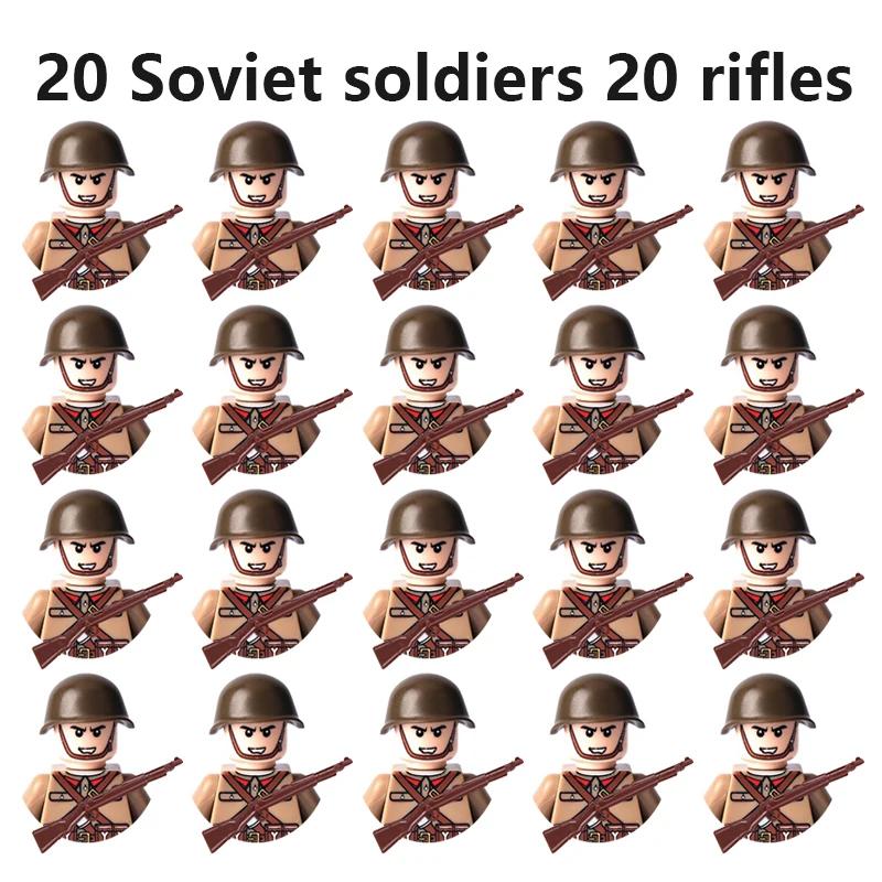 20Pcs/Set WW2 Military Soldier Array Soviet US UK France Japan Canada Italy China Building Blocks Action Figure Bricks Kids Toy