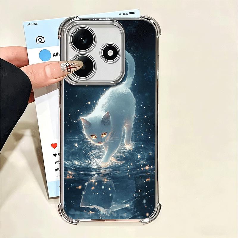 Night Moon Cat Dreamy Art Soft Phone Case For Xiaomi Poco X7 X8 Pro Max X6 X5 X3 F8 Ultra F7 M8 M7 M5S Redmi 15C 15A 15 14C 13C