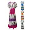 Women Summer Dress V-Neck Short Sleeve Side Slit Design Maxi Dress Tie Dye Print Loose Fit Casual Dress
