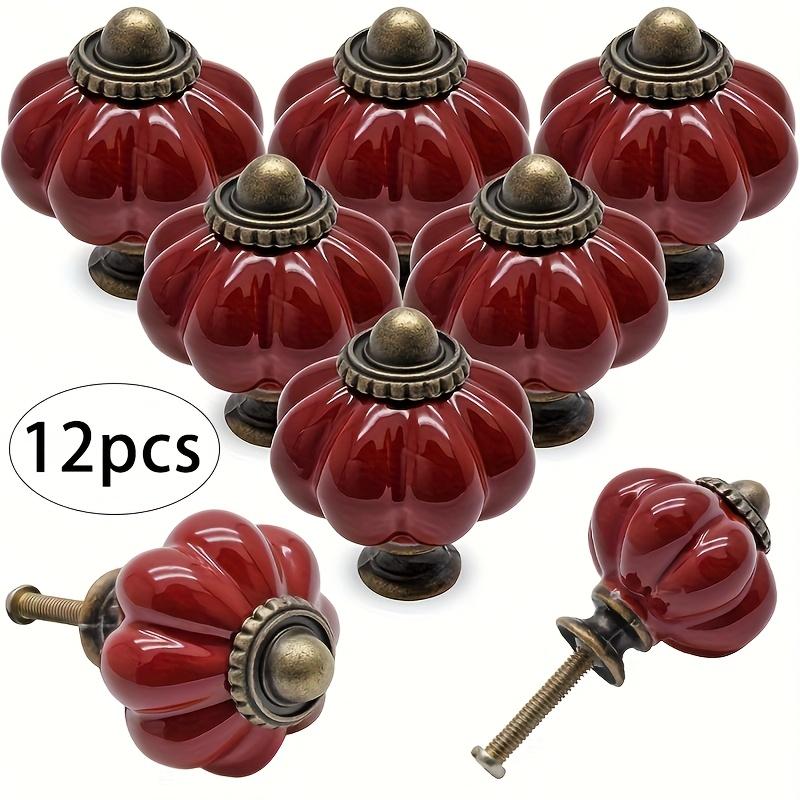 Retro Ceramic Cabinet Handles 12pcs - Deep Red Pumpkin Design 1.381.50 Inches, Ideal for Furniture Decoration On Drawers, Cabinets & Closets