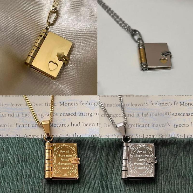 Pusty Otwierany Naszyjnik Książka Stal Nierdzewna Medalion na Zdjęcie Łańcuszek na Szyję dla Mężczyzn Kobiet Prezent dla Pary DIY Akcesoria do Biżuterii