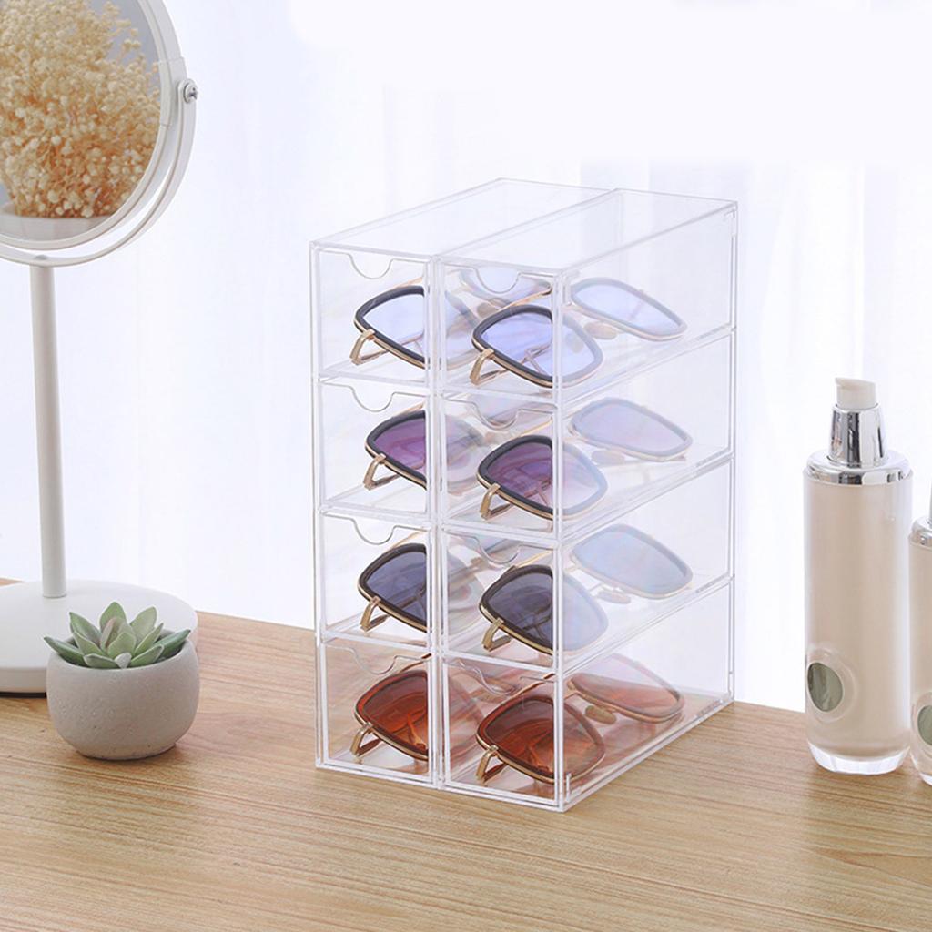 4 Compartment Glasses Storage Box Protective Eyewear Case Dustproof and Moisture Resistant Desktop Stationery Holder