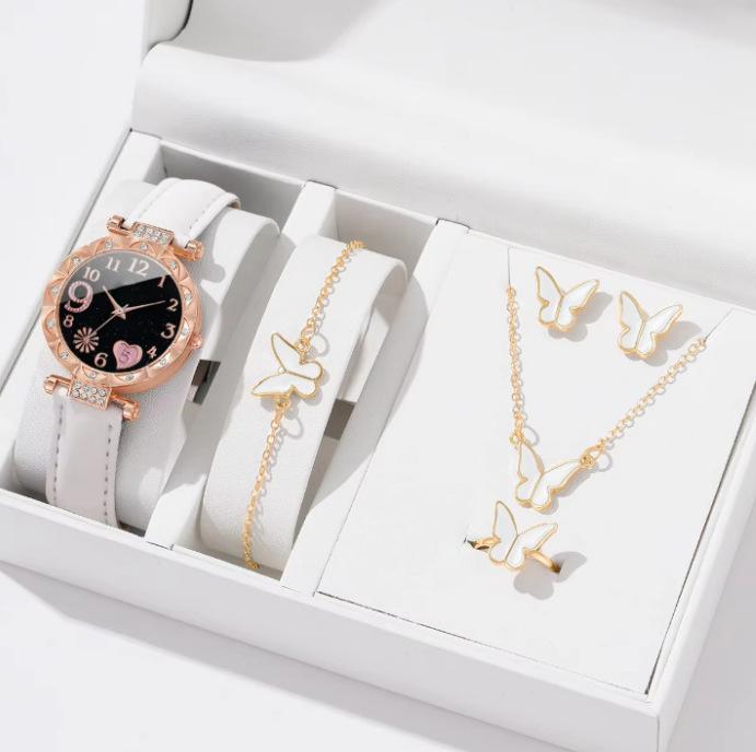 New Popular Women'S Bracelet Watch Fashionable And Simple Butterfly Five-Piece Watch Set Watch