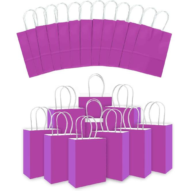 qiqee 24PCS Medium Gift Bag with Handles Bulk 11"x5"x8" Gift Bags Pink Purple Bags Multiple Uses (Medium Size)