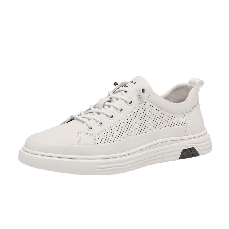 Men s Leather Perforated Casual White Sneakers 40